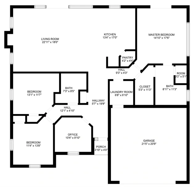 A floor plan of a house with the door open.